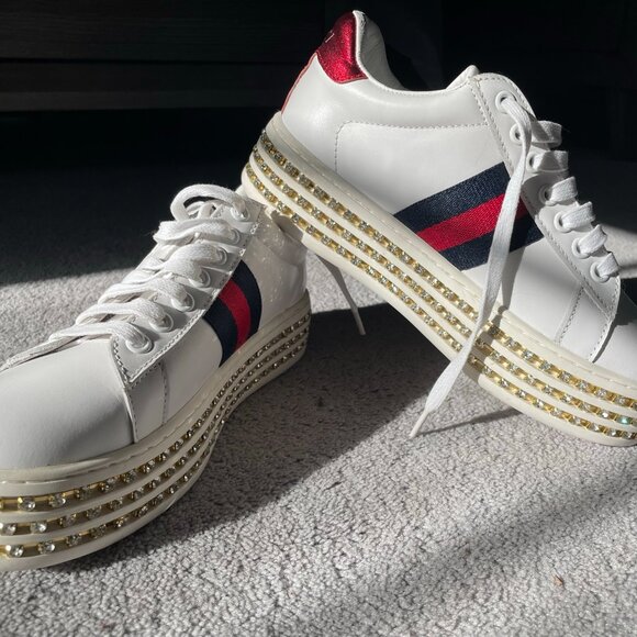 Gucci Bee Crystal Platform Sneakers - Picture 3 of 5